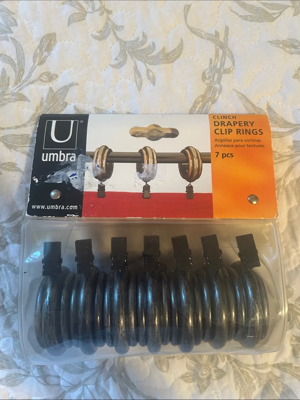 Umbra Clinch Drapery Clip Rings in Bronze/Black - 7 pcs